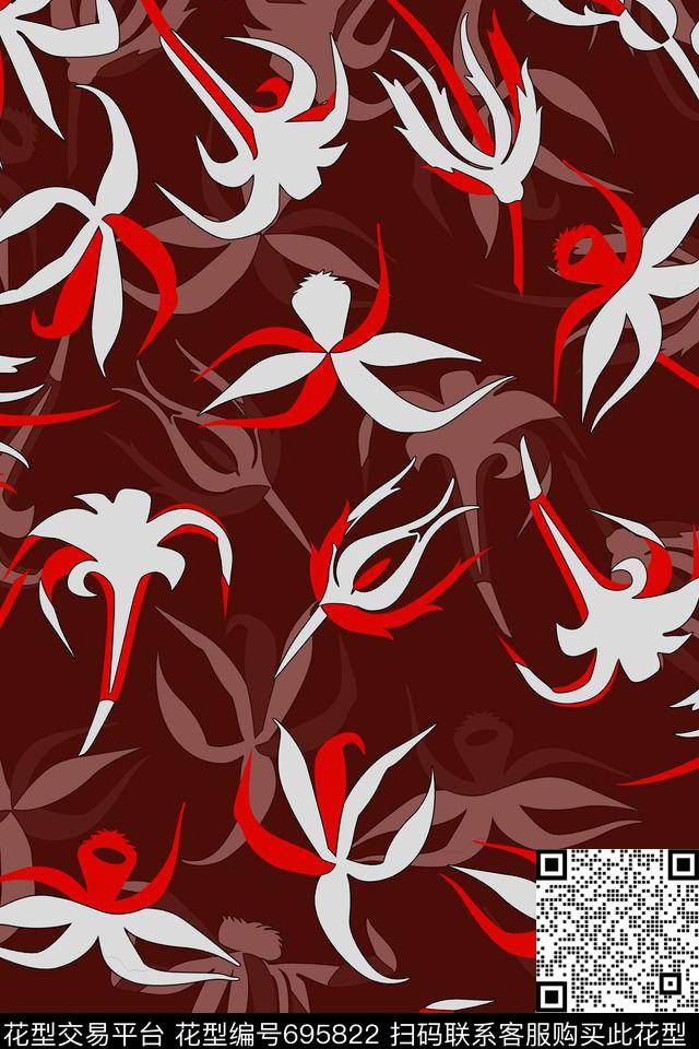 不规则几何几何花卉抽象花卉传统印花华亿平台下载（图片编号: 695822） - 瓦栏（Walan）