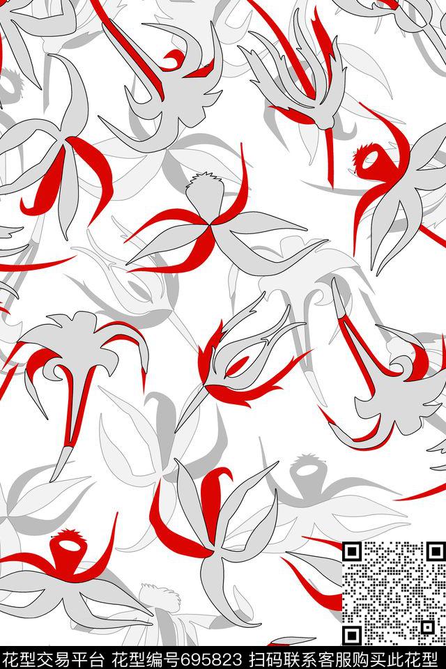 不规则几何几何花卉抽象花卉传统印花华亿平台下载（图片编号: 695823） - 瓦栏（Walan）