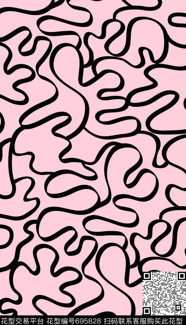 几何线条大面积手绘线条传统印花华亿平台下载（图片编号: 695828） - 瓦栏（Walan）