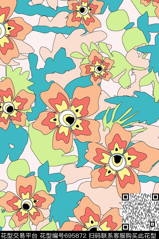 抽象花卉写意传统印花华亿平台下载（图片编号: 695872） - 瓦栏（Walan）