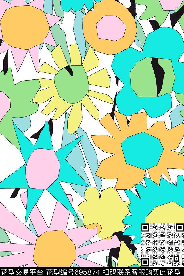 抽象花卉写意传统印花华亿平台下载（图片编号: 695874） - 瓦栏（Walan）