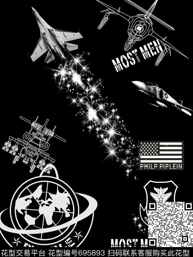 太空飞机几何数码印花华亿平台下载（图片编号: 695893） - 瓦栏（Walan）