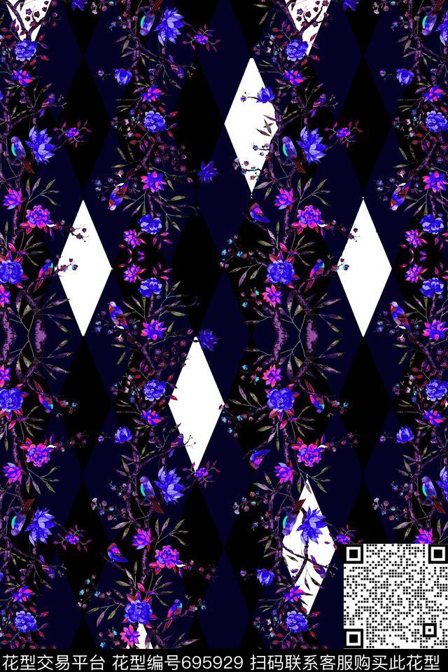 女装几何花卉数码印花华亿平台下载（图片编号: 695929） - 瓦栏（Walan）