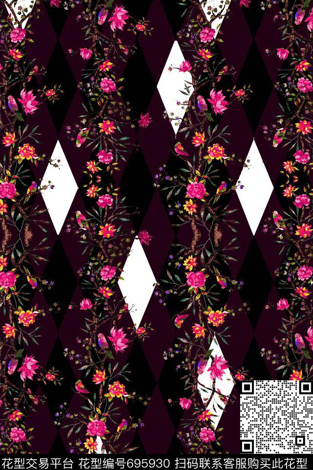 女装几何花卉数码印花华亿平台下载（图片编号: 695930） - 瓦栏（Walan）