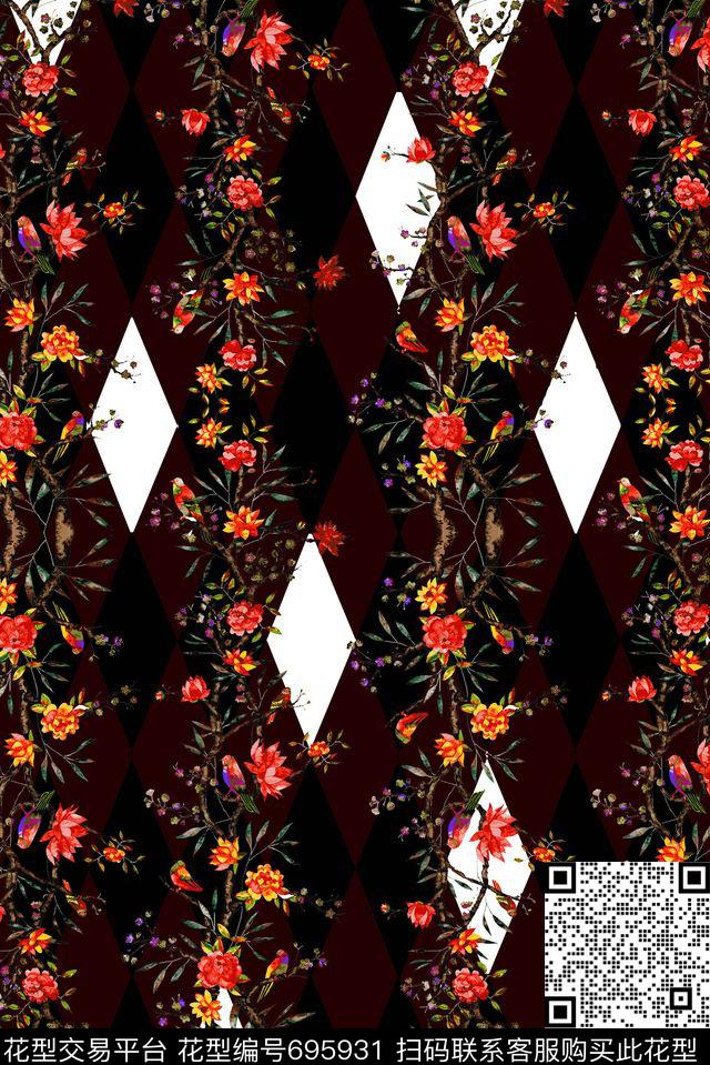女装几何花卉数码印花华亿平台下载（图片编号: 695931） - 瓦栏（Walan）