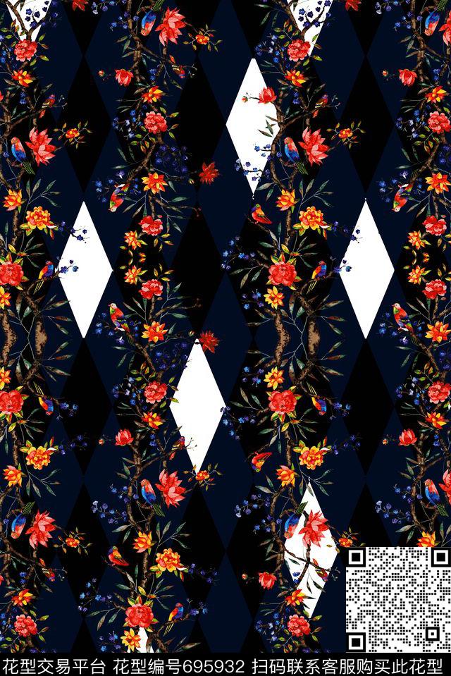 女装几何花卉数码印花华亿平台下载（图片编号: 695932） - 瓦栏（Walan）