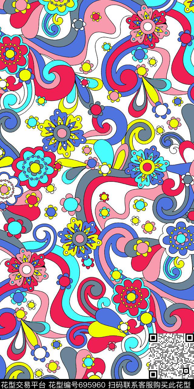 抽象彩色花纹抽象几何抽象花纹传统印花华亿平台下载（图片编号: 695960） - 瓦栏（Walan）