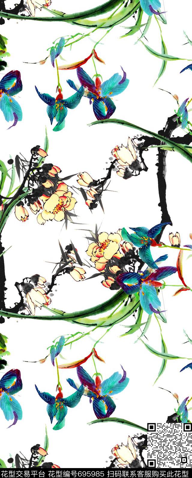 山水画中国风民族风数码印花华亿平台下载（图片编号: 695985） - 瓦栏（Walan）