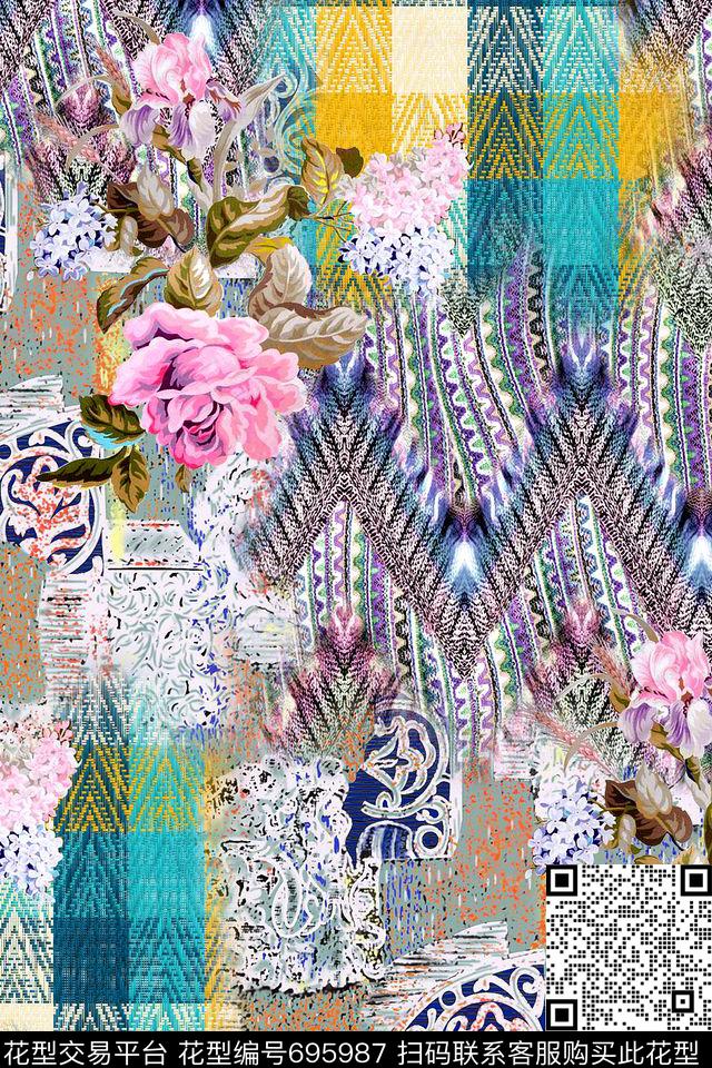 民族风拼接条纹数码印花华亿平台下载（图片编号: 695987） - 瓦栏（Walan）