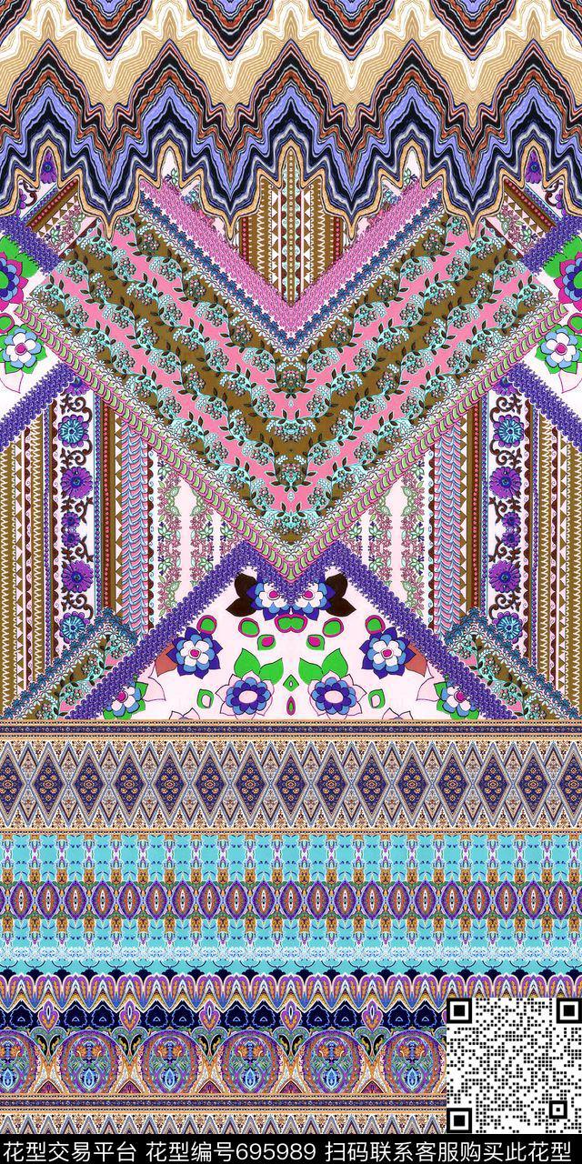 民族风条纹花卉数码印花华亿平台下载（图片编号: 695989） - 瓦栏（Walan）