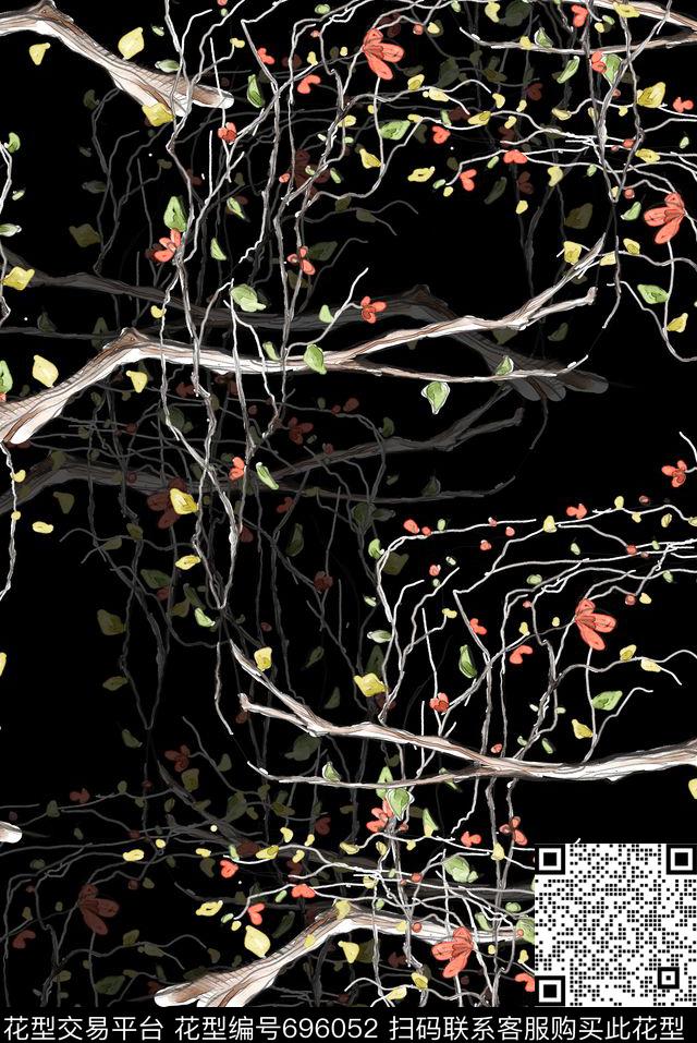 小碎花树叶植物数码印花华亿平台下载（图片编号: 696052） - 瓦栏（Walan）