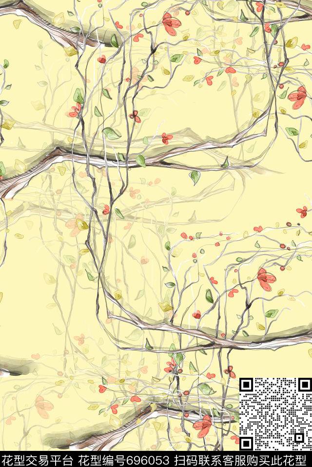 小碎花树叶植物数码印花华亿平台下载（图片编号: 696053） - 瓦栏（Walan）