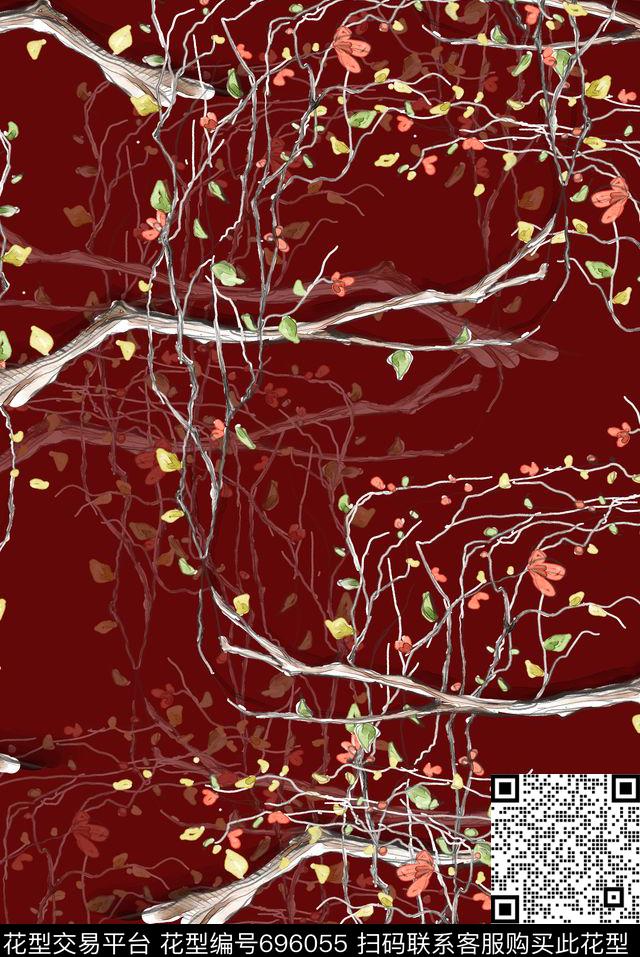 小碎花树叶植物数码印花华亿平台下载（图片编号: 696055） - 瓦栏（Walan）