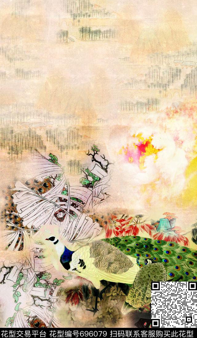 国画工笔风景数码印花华亿平台下载（图片编号: 696079） - 瓦栏（Walan）