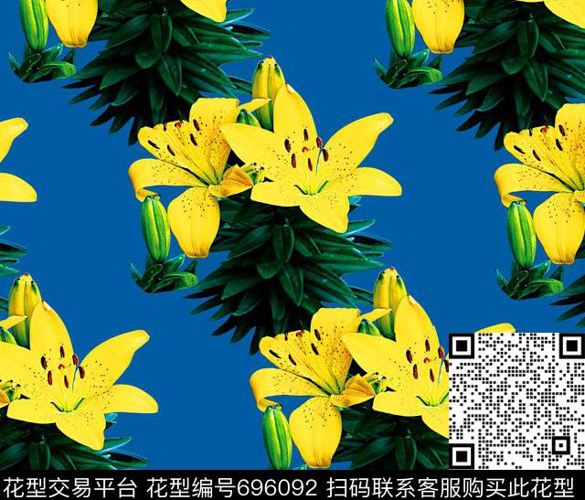 绿叶乱花大花数码印花华亿平台下载（图片编号: 696092） - 瓦栏（Walan）