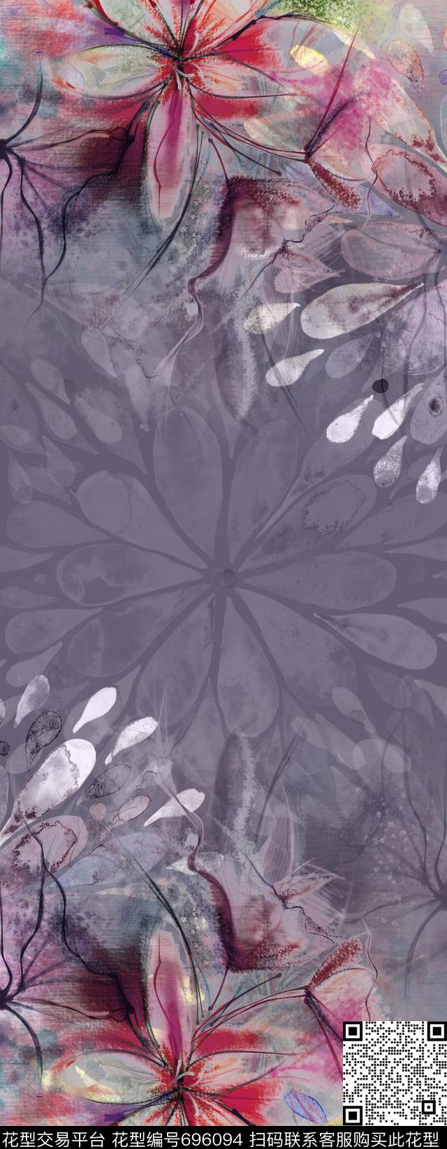 水彩花卉手绘数码印花华亿平台下载（图片编号: 696094） - 瓦栏（Walan）