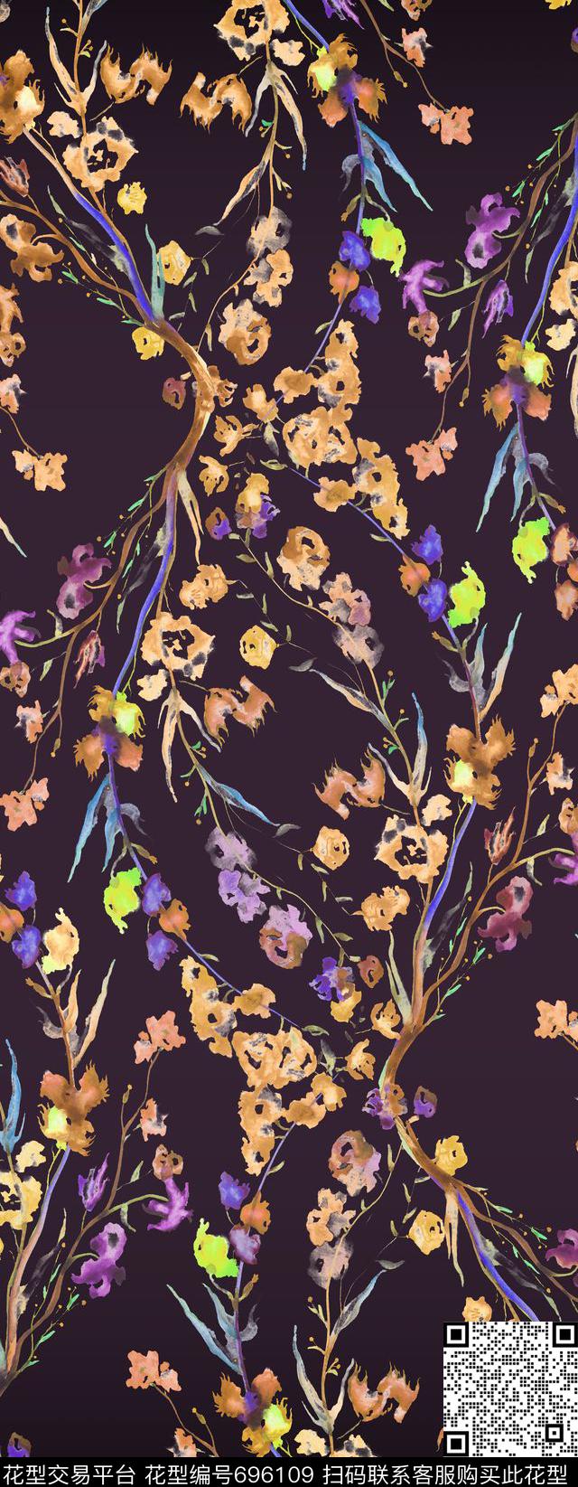 定位手绘桃花数码印花华亿平台下载（图片编号: 696109） - 瓦栏（Walan）