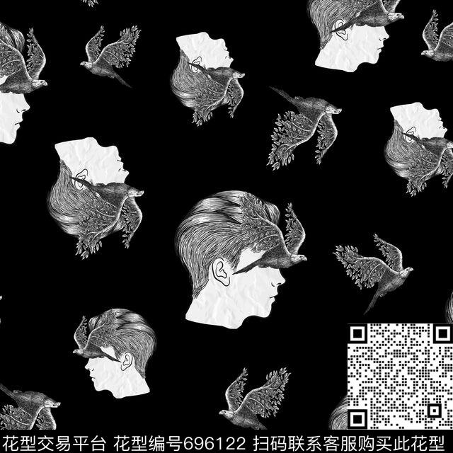 人头人像人像鸟传统印花华亿平台下载（图片编号: 696122） - 瓦栏（Walan）