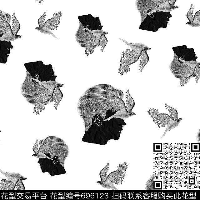 人头人像人像鸟传统印花华亿平台下载（图片编号: 696123） - 瓦栏（Walan）