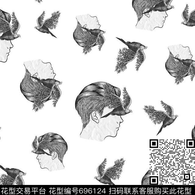 人头人像人像鸟传统印花华亿平台下载（图片编号: 696124） - 瓦栏（Walan）