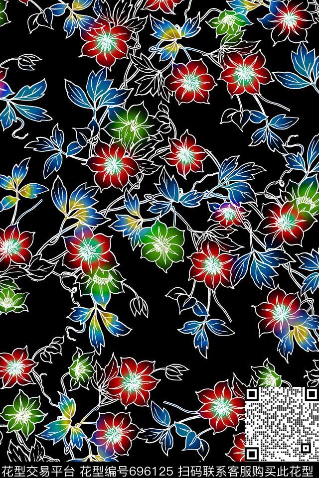 树叶黑白小碎花数码印花华亿平台下载（图片编号: 696125） - 瓦栏（Walan）