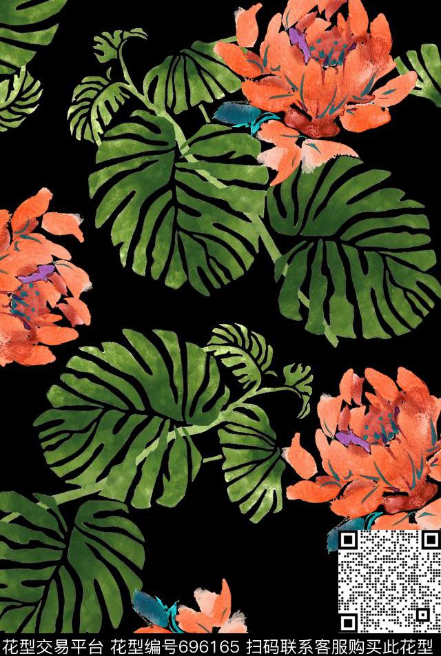 水彩花卉男装数码印花华亿平台下载（图片编号: 696165） - 瓦栏（Walan）
