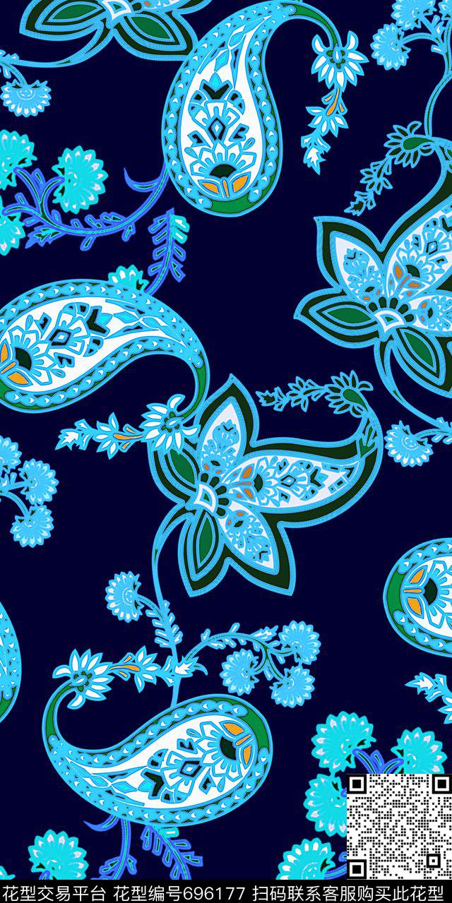 火腿花佩斯利腰果传统印花华亿平台下载（图片编号: 696177） - 瓦栏（Walan）