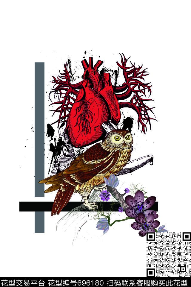 趣味老鹰猫头鹰。血心脏传统印花华亿平台下载（图片编号: 696180） - 瓦栏（Walan）