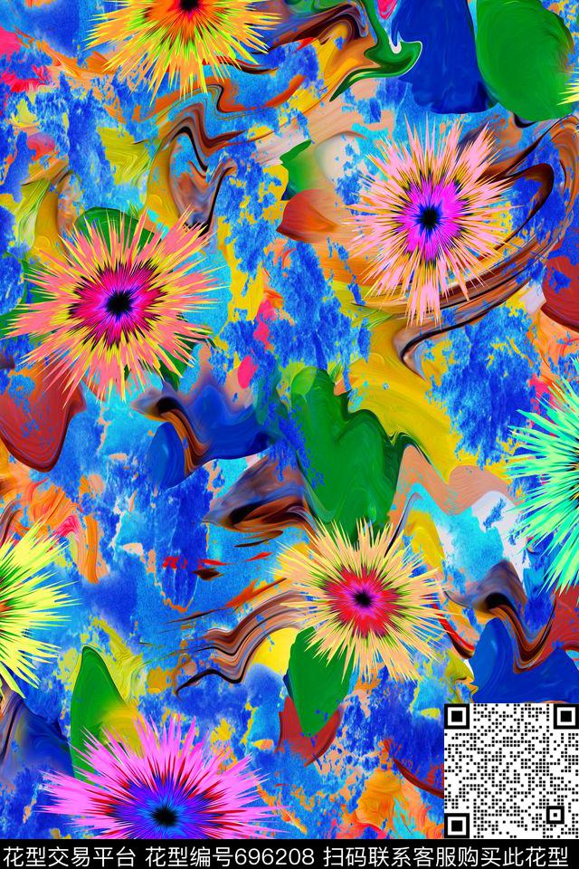 抽象纹路迷彩花卉数码印花华亿平台下载（图片编号: 696208） - 瓦栏（Walan）