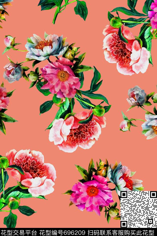 水彩花卉大花朵数码印花华亿平台下载（图片编号: 696209） - 瓦栏（Walan）