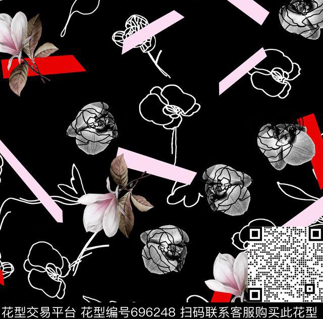 花朵女装时尚数码印花华亿平台下载（图片编号: 696248） - 瓦栏（Walan）