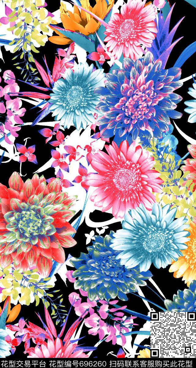 时尚豹纹牡丹数码印花华亿平台下载（图片编号: 696260） - 瓦栏（Walan）