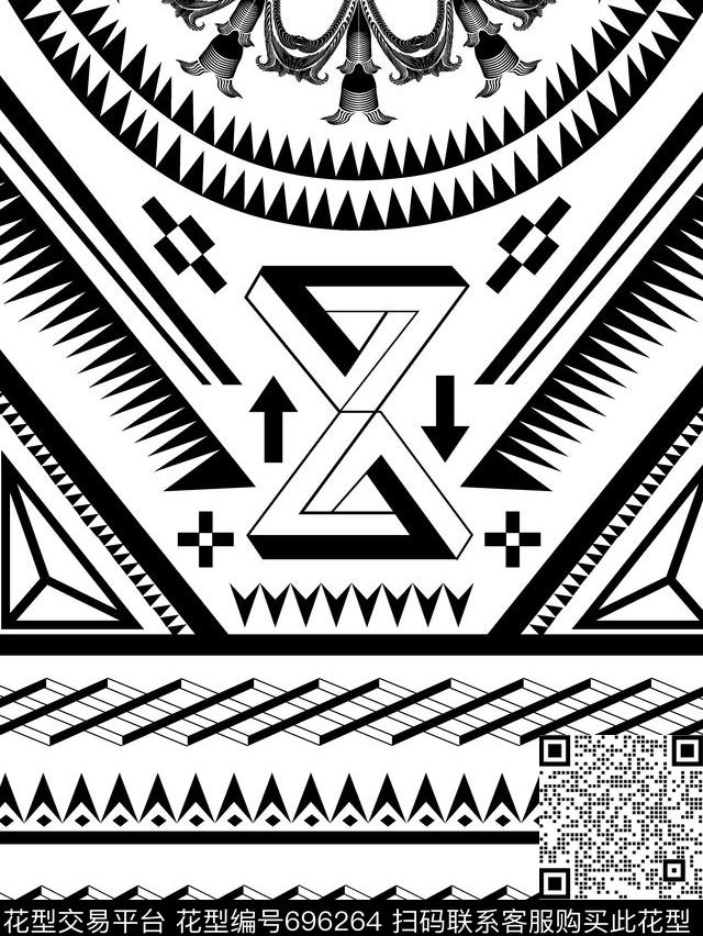 Fei-趣味几何黑白几何传统印花华亿平台下载（图片编号: 696264） - 瓦栏（Walan）