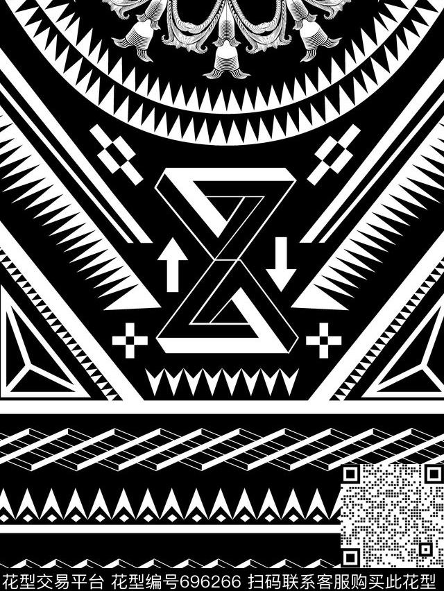 Fei-趣味几何黑白几何传统印花华亿平台下载（图片编号: 696266） - 瓦栏（Walan）