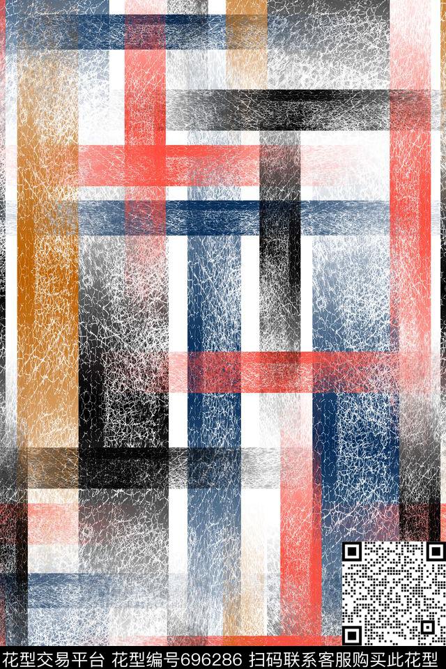 洋阳---衬衫不规则格子男装数码印花华亿平台下载（图片编号: 696286） - 瓦栏（Walan）