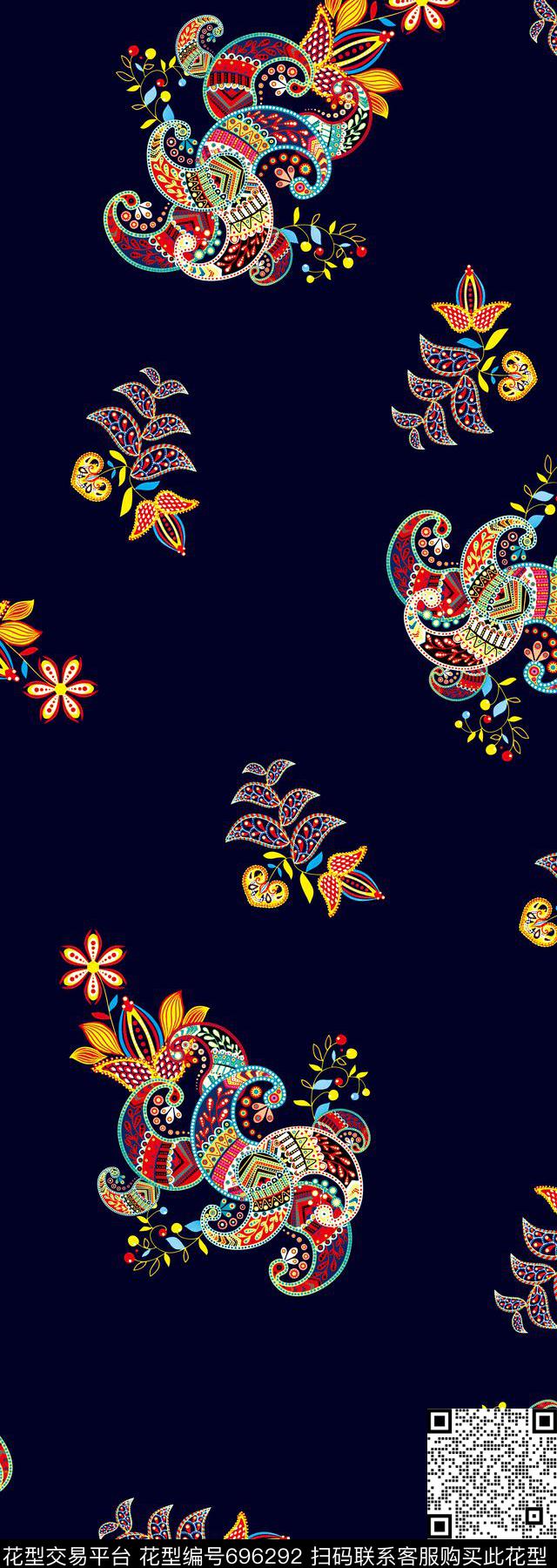 手绘佩斯利印花女装裙子长裙民族风印花长巾印花数码印花华亿平台下载（图片编号: 696292） - 瓦栏（Walan）