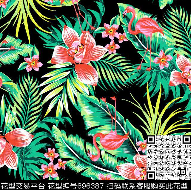 火烈鸟时尚泳装热带华亿平台传统印花华亿平台下载（图片编号: 696387） - 瓦栏（Walan）