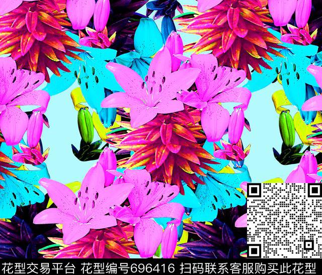 乱花花朵大花数码印花华亿平台下载（图片编号: 696416） - 瓦栏（Walan）