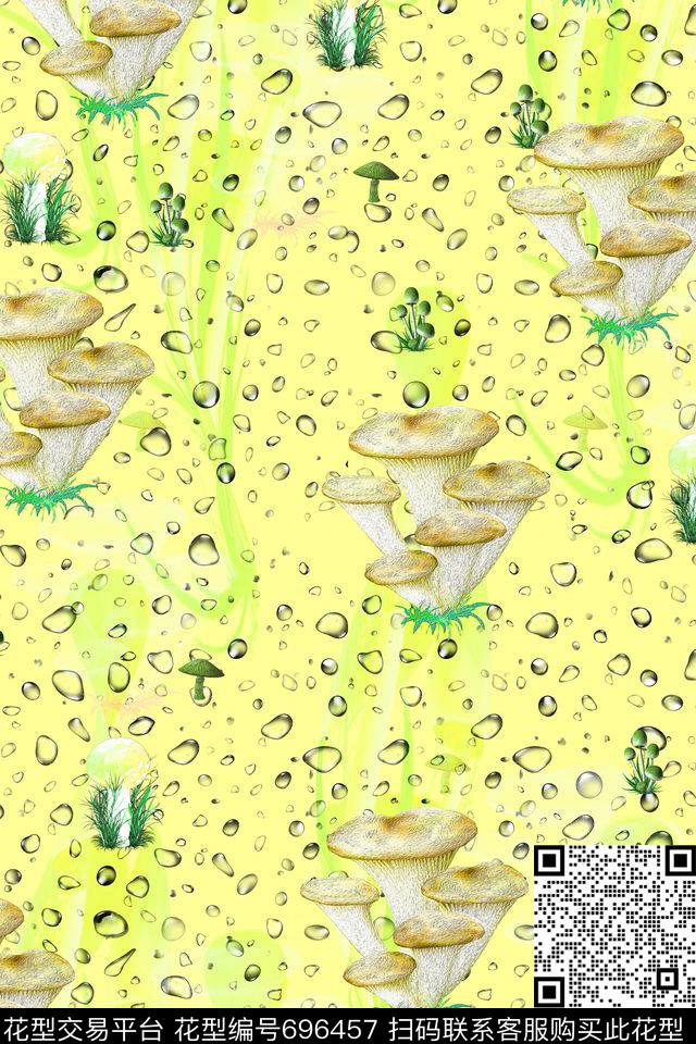 水珠点花卉蘑菇数码印花华亿平台下载（图片编号: 696457） - 瓦栏（Walan）