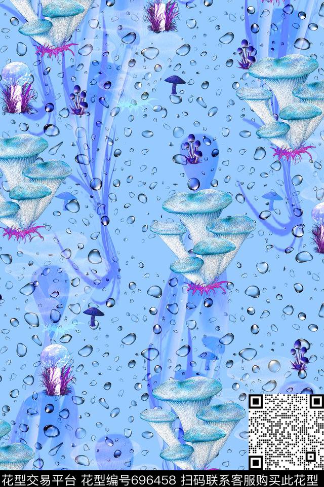 水珠点花卉蘑菇数码印花华亿平台下载（图片编号: 696458） - 瓦栏（Walan）