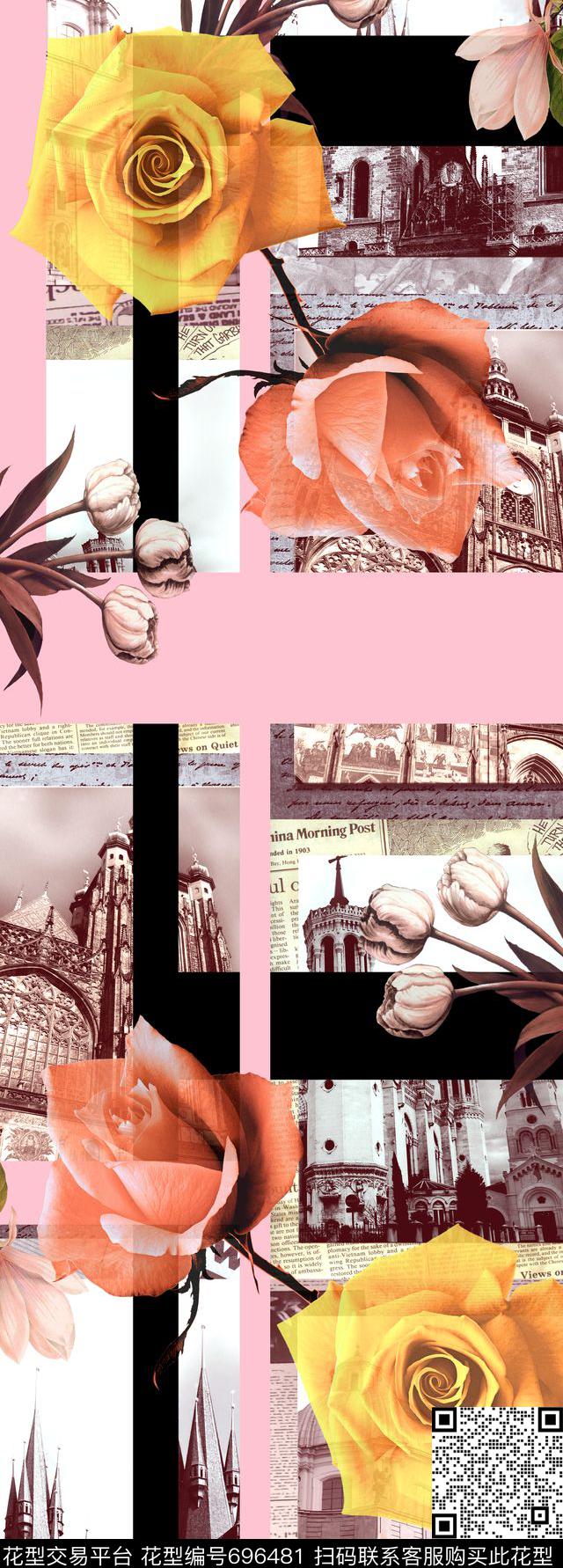 披肩长巾花朵不规则几何.优先区数码印花华亿平台下载（图片编号: 696481） - 瓦栏（Walan）