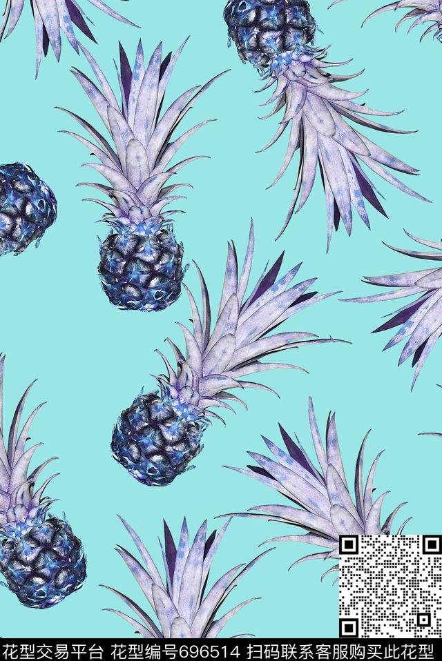 菠萝水果趣味数码印花华亿平台下载（图片编号: 696514） - 瓦栏（Walan）