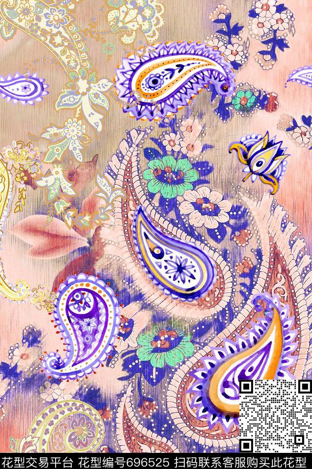 火腿花腰果佩斯利数码印花华亿平台下载（图片编号: 696525） - 瓦栏（Walan）