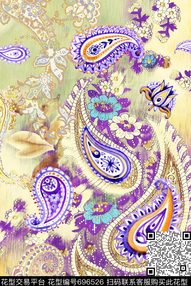 火腿花腰果佩斯利数码印花华亿平台下载（图片编号: 696526） - 瓦栏（Walan）