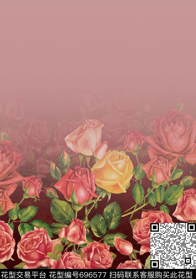 油画花卉渐变数码印花华亿平台下载（图片编号: 696577） - 瓦栏（Walan）