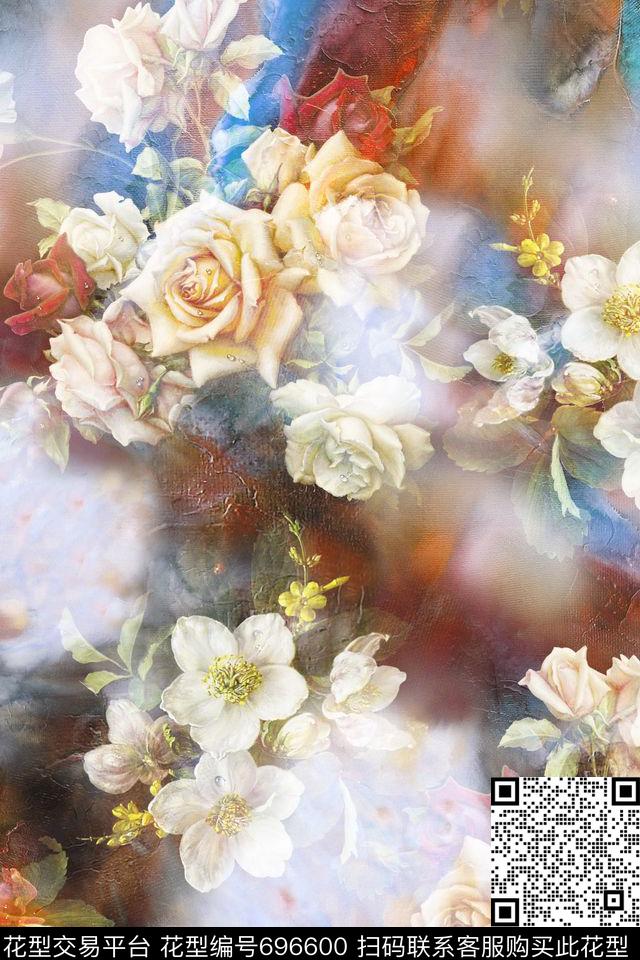 花卉花朵油画花卉数码印花华亿平台下载（图片编号: 696600） - 瓦栏（Walan）