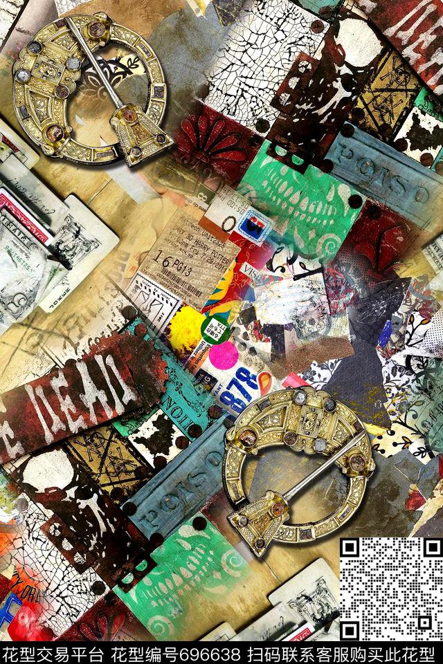 抽象几何拼接数码印花华亿平台下载（图片编号: 696638） - 瓦栏（Walan）