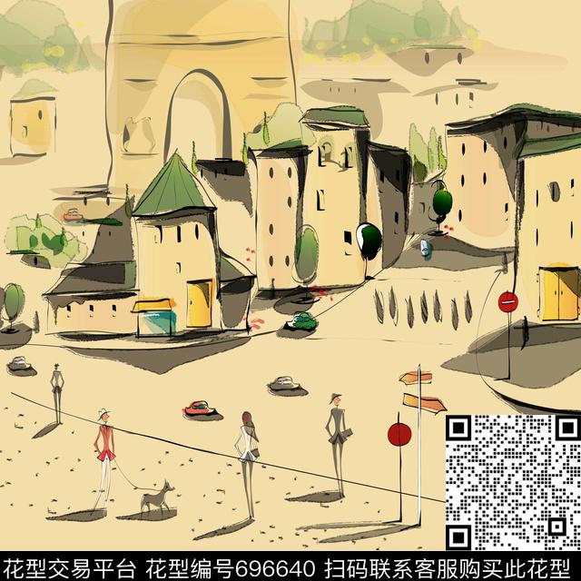 风景建筑丝巾数码印花华亿平台下载（图片编号: 696640） - 瓦栏（Walan）