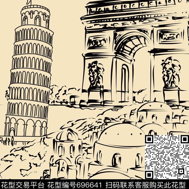 丝巾建筑风景传统印花华亿平台下载（图片编号: 696641） - 瓦栏（Walan）