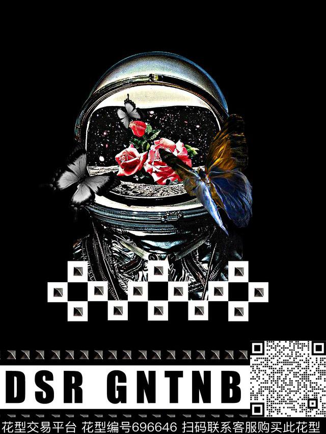 蝴蝶航天员男装T恤数码印花华亿平台下载（图片编号: 696646） - 瓦栏（Walan）